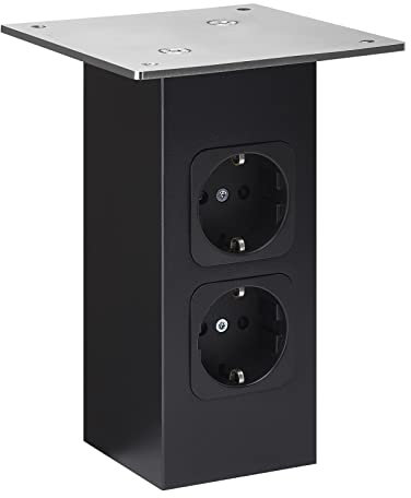 SOTECH Console de bar droite avec prises de courant (70 x 70 mm, hauteur 170 mm, capacité 30 Kg, noir) Support de comptoir pour plateaux en bois ou en verre