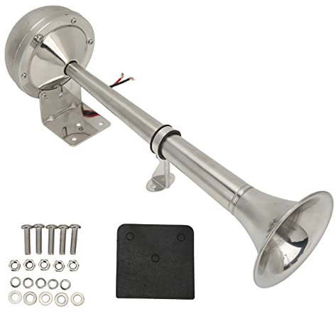 Marine-Boots-Edelstahl-Einzeltrompetenhupe, 12 V 30 W Marine-Bootshupe, 328 DB-Einzeltrompetenhupe, Elektrisches Edelstahlhorn für Ponton-RV-Auto-LKW-Boot