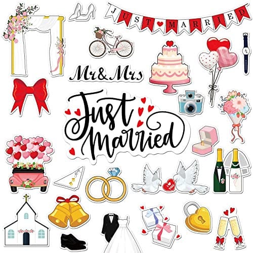 25 Pieces Just Married Ornate Car Magnets Mr Mrs Magnets Refrigerator Decorations Wedding Car Decorations Just Married Door Sign for Honeymoon Anniversary Wedding Party Panel Tailgate Decor