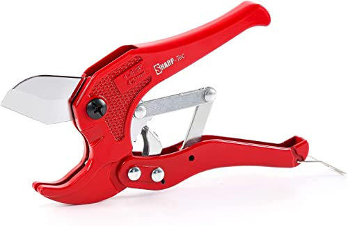 Sharp-tec Coupe-tuyau en PVC de 3 à 42 mm, coupe-tuyau en plastique à cliquet avec corps en alliage d'aluminium, tranche de tuyau de plomberie pour plastique PVC PPR, rouge