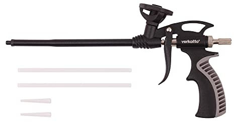 MIVOS - Profi PU Schaumpistole Bauschaum-Pistole mit Beschichtung aus Teflon - Schaumpistolen mit Alu-Gehäuse - Präzise Dosierung und Ergonomischer Griff - 4 Verlängerungen im Set - 345 x 175 x 50 mm