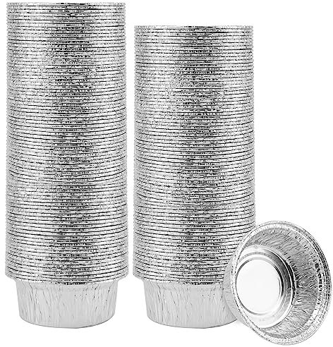 PINGEUI Paquete de 125 bandejas redondas de aluminio de 10 onzas, cuencos de aluminio de 122 x 92 x 45 mm, bandejas de aluminio para fiestas, camping y restaurantes