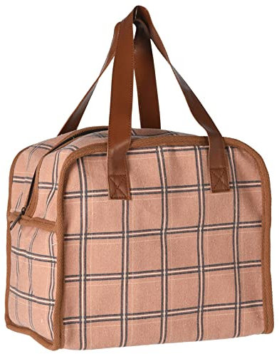 Kühltasche Kühl Box Tasche Thermo Campingtasche Picknicktasche Isoliertasche Karo Baumwolle 11 Liter Beige Kühlbox (Braun)