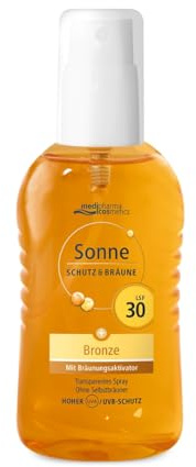 Sonne Schutz&Bräune Bronze Pump-Spray LSF 30 - Sonnenspray mit Bräunungsaktivator - zur Unterstützung der natürlichen Bräune - transparent - ohne Selbstbräuner - von medipharma cosmetics - 200 ml