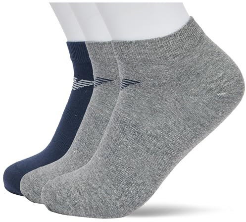 Emporio Armani Eagle Logo 3-Pack Sneaker Socks Hombre, Multicolor (Marine/Grey/Grey/Marineblue), L-XL