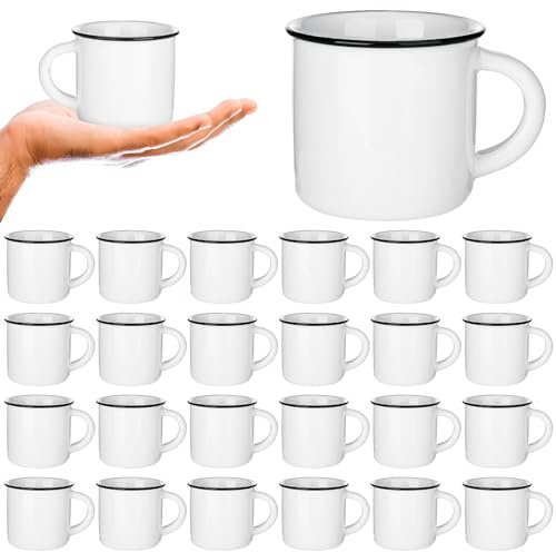 Uiifan 24 Pcs Ceramic White Coffee Mugs Bulk Vintage Espresso Mug Mini Tea Cups for Home Travel with Handle DIY Cups for Tea, Coffee, Juice, Hot Chocolate (5.07 oz)