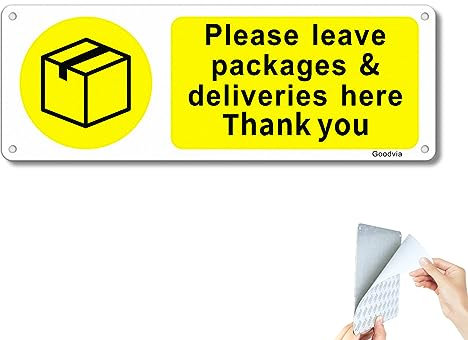 Goodvia Parcel Box Sign Self Adhesive Metal Aluminum Reflective 25x9cm, Please Leave Package & Deliveries Here Thank You for Indoor and Outdoor Waterproof and Durable