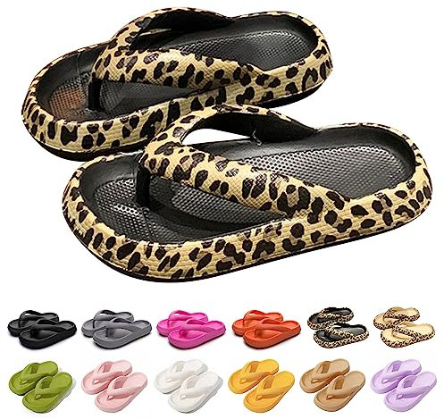 Hoomall Tongs Chic Femme Homme Tongs de Plage et de Piscine Ultra Doux Claquettes de Douche Antidérapante Confortable Intérieur Slides Eté(Imprimé léopard 2,40/41 EU)