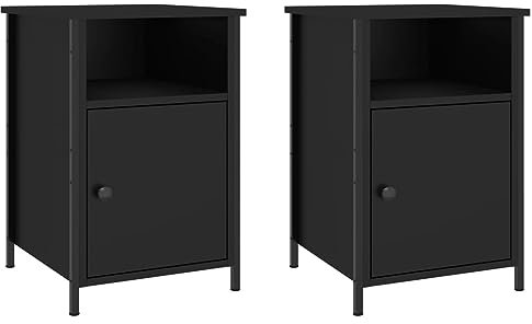 vidaXL Nachttisch 2 STK., Beistelltisch mit viel Stauraum, Höhenverstellbarer Nachtschrank, Nachtkommode Nachtkonsole, Schwarz Holzwerkstoff