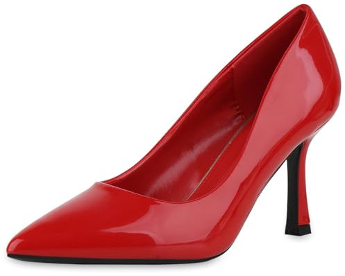 VAN HILL Damen Spitze Pumps Stiletto Lack Party Schuhe 213534 Rot Lack 39