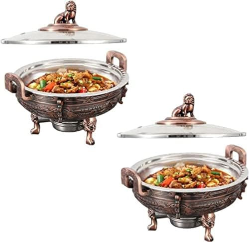 2/4 Pack Chafing Dishes & Food Warmers, Round Chafer Catering Buffet Server Set with Food Pan And Fuel Holders, for Kitchen Party Dining Buffet,2 Pacchi,YUYANAIAI