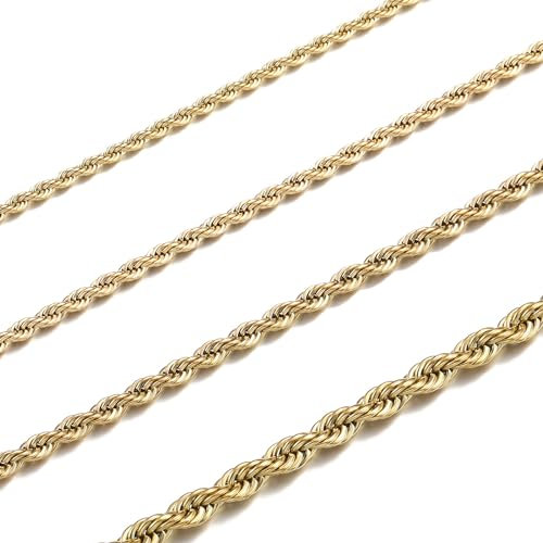 RWQIAN Kordelkette Herren goldkette Edelstahl verdrehte kette 2.5mm Damen Halskette 60CM