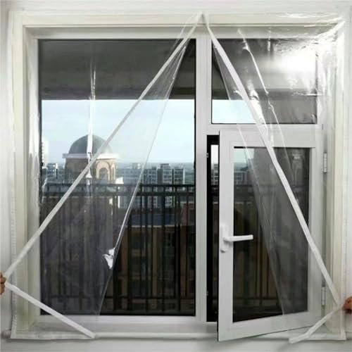 Kit de Aislamiento de Ventana para Invierno,Cortina Térmica Aislante,Protección Contra el Frío Película de Aislamiento Transparente,con Cremallera,Reutilizable,Ancho x Alto (180x150cm)