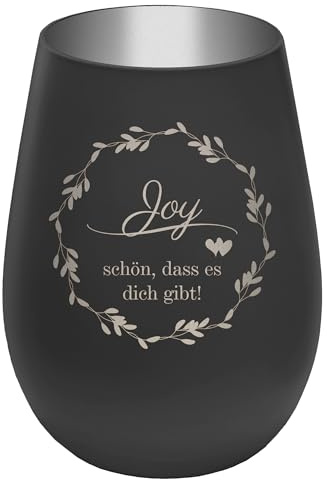 Personalisierbares Windlicht ''Schön DASS es Dich gibt - Schwarz/Silber - graviertes Glas - persönliche Geschenkidee für Freunde und Familie
