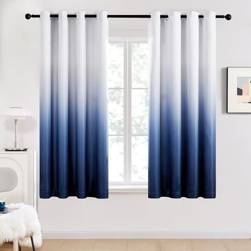 Deconovo Eyelet Blackout Curtains Thermal Insulated Bedroom Curtains for Living Room 52 x 63 Inch Navy Blue and White 2 Panels