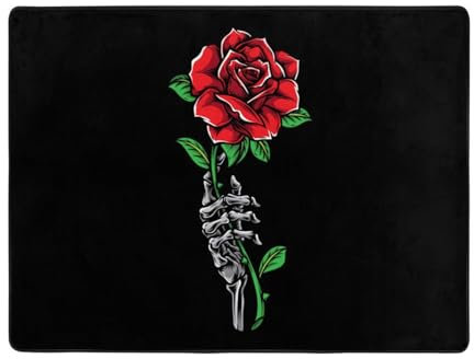 LAMAME Weicher Teppich mit Totenkopf-Rosen, rutschfeste Bodenmatte, dekorativer Teppich
