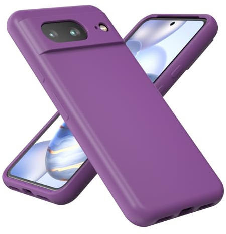 OHLIGIA Compatible with Pixel 8 Liquid Silicone Case Slim Protective 3 Layer Shockproof Phone Cover with Anti-Scratch Soft Microfiber Lining for Pixel 8 (2023) (6.2 Inches) (Dark Purple)