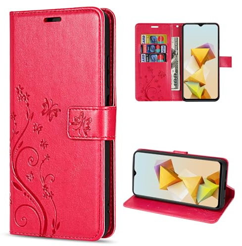 betterfon Hülle Kompatibel mit ZTE Blade A73 5G | Premium PU Leder Handyhülle Wallet Case für Blade A73 5G | Schutzhülle Blumen Klapphülle Handyhülle | Rot