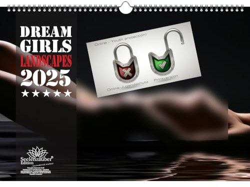 Sexy Dreamgirls Landscapes DIN A3 Kalender quer für 2025 Erotik - Set-Inhalt: 1x Kalender 1x Weihnachtsanhänger 1x Grußanhänger (gesamt 3 Teile)