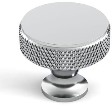 Coinkoly 10 Pack Polished Chrome Cabinet Knobs Single Hole Knurled Drawer Knobs Cupboard Door Knobs for Wardrobes UK0006