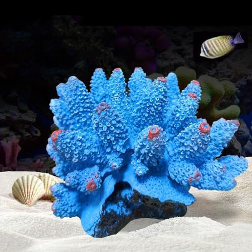 GeRRiT Künstliche Korallen für Aquarien, Kunststoff, Dekoration für Aquarium-Landschaft, Aquarium-Dekoration, Höhle, Harzkoralle (blaue Koralle)