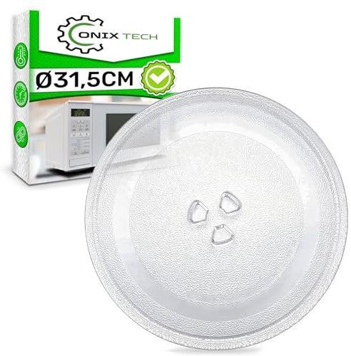 Verre Plateau Micro Onde Universel de Diamètre Ø 31.5 cm avec 3 Pieds de Fixation sur la Base - Assiette Micro Onde avec le Code Original 252100500022 pour Sharp 49016762 pour Candy - ONIX TECH