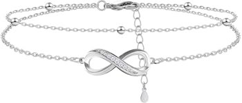 Mesovor Silberne Unendlichkeit Herz Glieder Armbänder für Frauen und Mädchen, Einstellbar Sterlingsilber Vergoldet Mehrschichtige Armbänder als Geschenke (Unendlichkeit)