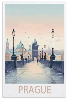 Jdjdu Prag Vintage Reiseposter Geschenk Wanddekoration Gemälde Poster Leinwand Kunst Poster