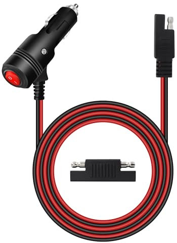 RIIEYOCA SAE to Cigarette Lighter Plug Cable, 16AWG 12V Switched Cigarette Lighter Male to SAE Cable with 15A Fuse for Power Inverters, Cars, Trucks, RVs, etc. (2M/6.6FT)