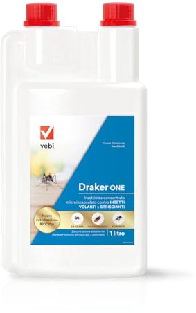 Vebi Draker ONE Insetticida concentrato microincapsulato 1 L, Azione abbattente e residuale contro zanzare blatte e formiche, Azione ad ampio spettro, Professionale - Made in Italy