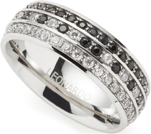 JEWELS BY LEONARDO Ring Atura, Band-Ring aus silberfarbenem Edelstahl, Gr. 19 (60), klare und schwarze Zirkonia Steinchen, Schmuck Damen Geschenk, 024320