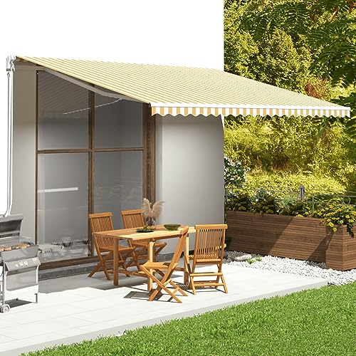 PURADAY Ersatz Markisentuch 480x345 cm Gelb und Weiß Sonnenschutz Markisenbespannung Ersatzstoff Garten Geeignete Markisenrahmen-Maße 5x3,5 m Außenwohnbereichs Schatten Veranda
