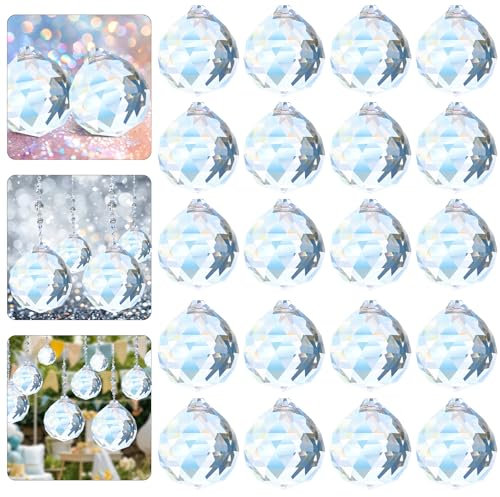 Tapvai 20 Piezas Bola de Cristal Feng Shui Colgante, 20mm Bola Cristal, Atrapasuesol de Cristal, Colgante de Cristal Prisma, Atrapasoles para Boda, Hogar, Ventana, Feng Shui, Oficinadecoración