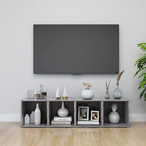 CCCINER TV-Schränke 4 STK. Betongrau 37x35x37 cm Holzwerkstoff,Moderner TVSchrank aus Holzwerkstoff in Betonoptik mit Aufbewahrungsfach für das Wohnzimmer TV-Bänke, TV-Möbel