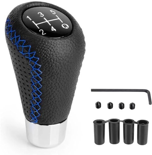 Auto Schaltknauf Abdeckung für Nissan Micra Leaf Pathfinder, Schaltmanschette Schaltknäufe Manueller Automatik Auto Schalthebel 5 Gang 4 Adaptern,C/Black Blue Line