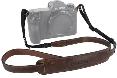 MUZIRI KIINOKOO Camera Strap Genuine Leather with Nylon Belt - Adjustable Shoulder Neck Strap Comes with Triangular Rings for Most of Digital Cameras- Length 90cm to 140cm - Brown