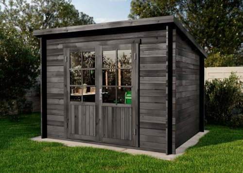 Alpholz Gartenhaus Maria 300x272cm aus Holz Imprägn. Grau 40mm Wandstärke