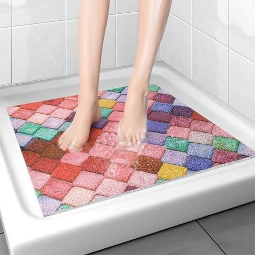 Tutamaz Tapis de douche - Tapis de bain doux - Antidérapant - Séchage rapide - Lavable - Pour salle de bain - 60 x 60 cm