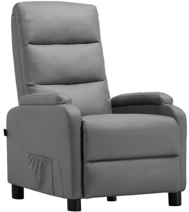 COMHOMA Relaxsessel Fernsehsessel mit Ruhesessel Liegesessel mit Liegefunktion, Federkissen mit Fußstütze Einzelliegesessel Wohnzimmer Schlafzimmer Heimkino PU-Grau