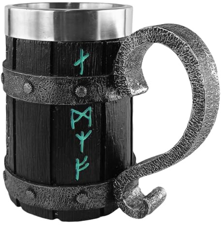 SKJJM Viking Wooden Barrel Beer Mug, Boccale da Birra in Legno Fatto a Mano,con Acciaio Inox, 600 ml, Tazza Medievale per Caffè/Bevande/Succo per Uomini, Regalo per la Festa del Papà