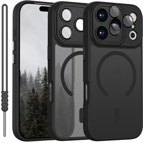 YUANDMI für iPhone 17 Pro Hülle kompatibel mit MagSafe, Handyhülle für iPhone 17 Pro Magnetisch Matte Touch Kameraschutz, rutschfest Kratzfest Schutz Stoßfest Hülle Matt Schwarz