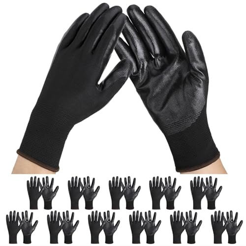 Einfa Arbeitshandschuhe XL - 24 Stück (12 Paare) Schwarze Handschuhe Herren gr 10 - Schutzhandschuhe Mechaniker - Nitrilhandschuhe Work Gloves Gärtner - Extra Groß Arbeitshandschuhe Herren