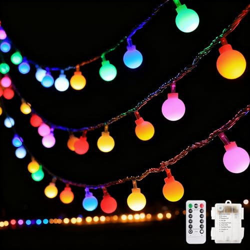 LED Lichterketten Globe Außen,6M 40 LED Lichterkette Kugeln,Lichterkette Bunt Batterie,Globe Lichterketten Innen Außen,Batteriebetriebene Lichterketten mit Timer IP65 Wasserdicht