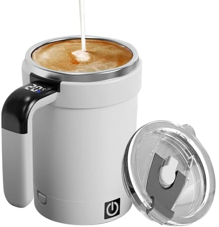 zjhukfmc Taza de Café con Agitación Automática, Taza Magnética con Pantalla de Temperatura y Base Recargable, 18.8x8.6cm, Vaso magnético para café para Agitar Bebidas en Viaje, Oficina, Hogar