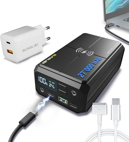 Sunslice Gravity 27 Pro 27.000 mAh Powerbank mit MagSafe 2 Kabel & Emperion 65 Pro Ladegerät, MacBook Air & Pro kompatibel, mobiles Schnelllade-Set mit 100W USB-C PD