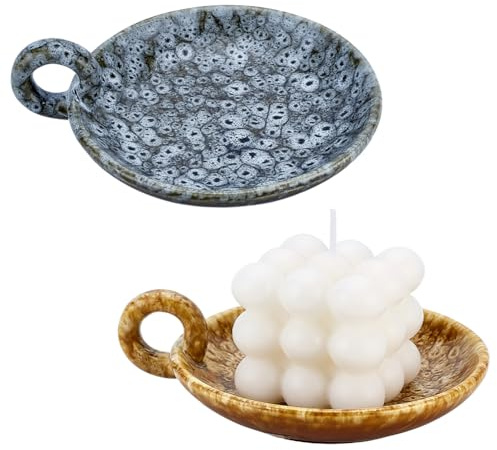PH PandaHall 2 bandejas porta velas de cerámica vintage decoración rústica para el hogar platos portavelas de cerámica para quemar salvia y meditación, 14,2 ~ 14,5 cm