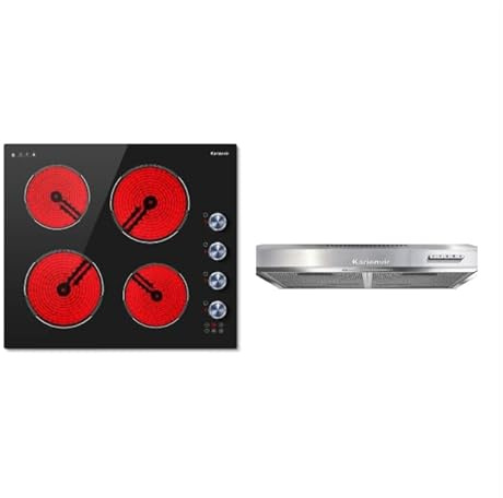 Electric Hob 60cm 4 Zone and Slimline Visor Cooker Hood 60cm, 3 Speed, 200m³/h