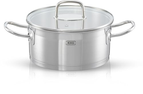 KHG Kochtopf Bratentopf 20 cm Induktion, Edelstahl unbeschichtet, im Alltag | 9,5 cm hoher Rand, 2,5 L Volumen, spülmaschinengeeignet, allherdtauglich, für die tägliche Küchenroutine, für Zuhause