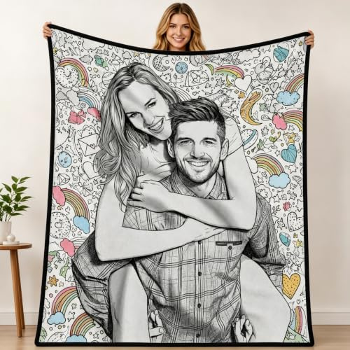 Personalisierte DIY Maldecke zum Ausmalen mit Foto, Foto Decke als Geschenk | 24 Acrylmarker, DIY Färbung, Schwarze Polyesterfaser, Kreative Ausmaldecke Erwachsene, Heimdekoration, Geschenke für Ihn Sie