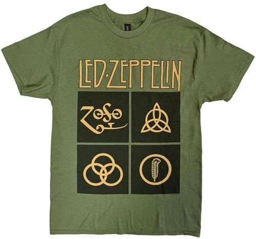 Led Zeppelin Men's Gold Symbols T-Shirt Olive Green(Size: Large (Mens 40inch- 42inch))